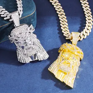 Jesus Christ Piece Head Face Pendant For Men Iced Out Shining Crystal Charm Necklace With Chain Hip Hop Jewelry Gold & Silver Options