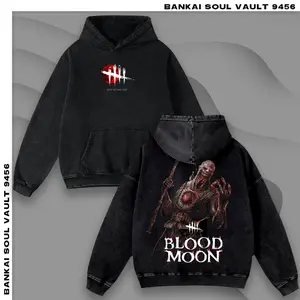 Dead by Daylight Blood Moon Streetwear | Vintage Black Acid Wash Hoodie, T-Shirt, Sweatshirt & Tank Top | Premium Gaming Graphic Urban Fan Gear Apparel
