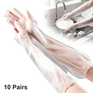 Long Sleeve Cleaning Gloves, 10Pcs/Set Reusable & Waterproof Protective Rubber Gloves for Household Duties, Kitchen, Dishwashing, Gardening - 23.6 Inch Cover Clear