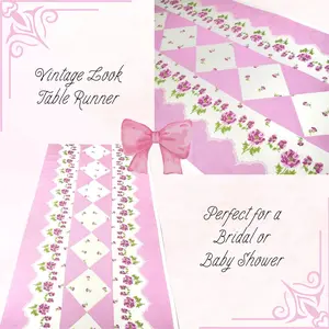 Blushing Blossoms: Handmade Pink & White Table Runner with Diamond Accent Center and Floral Borders/Perfect Accent for Bridal or Baby Shower