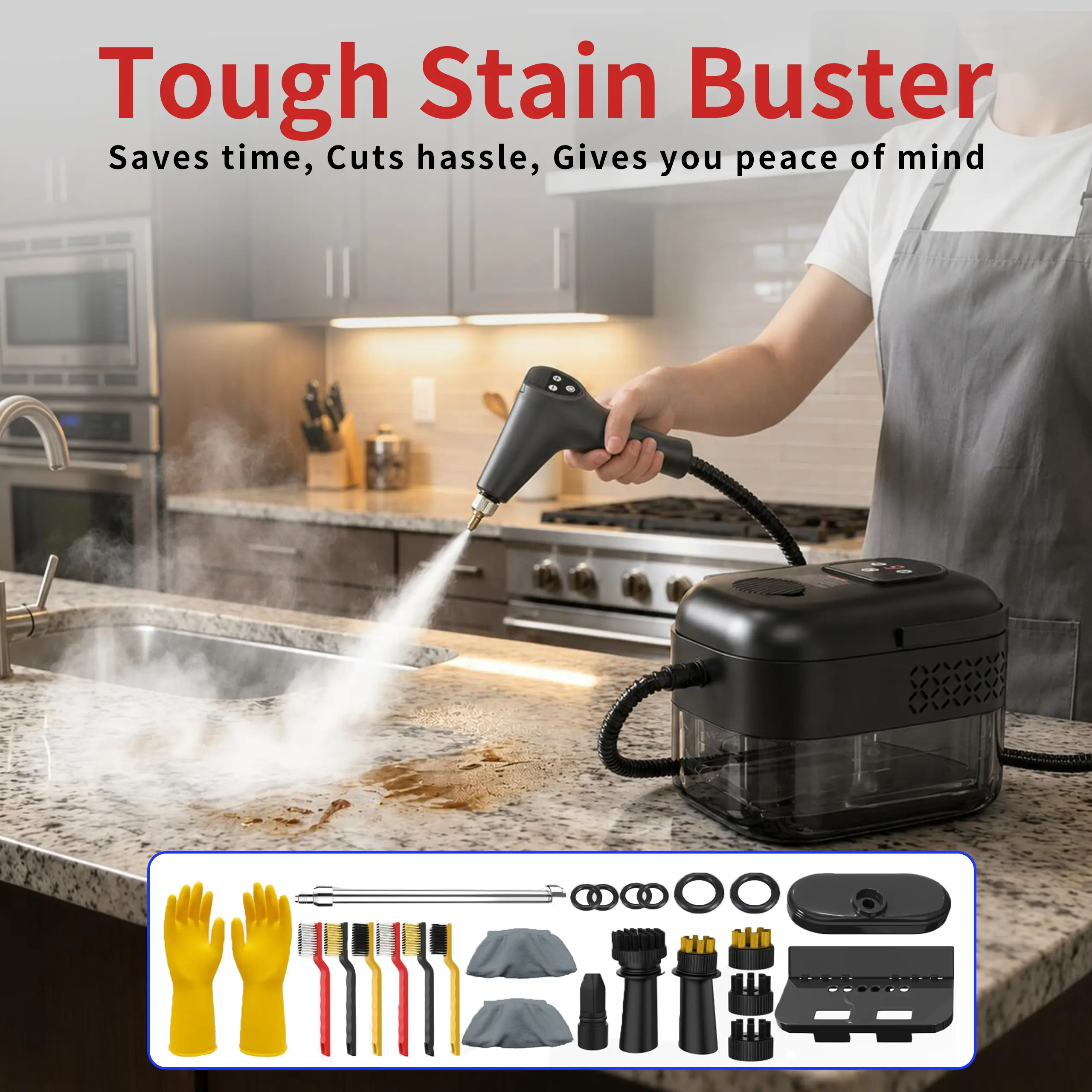 High Pressure Steam Cleaner with 6 Adjustable Steam Levels Controlled via Handle, 230°F High Temperature Steam, 3.5 Bar High Pressure, 1500W High Power, 24 PCS Accessories, Handheld Steam Cleaner, Multi-Purpose Steamer for All Home Cleaning, Car