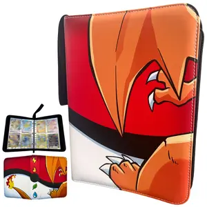 Trading Card Binder 4 Pocket 400 Card Holder with Removable Sleeves Made with Waterproof PU Leather Zipper and Wrist Band Great Gift for Kids as Card Storage