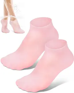 Silicone Moisturizing Socks for Women Dry Cracked Feet, Soft Gel Rubber Socks, Foot Care Spa Pedicure Silicone Socks for Cracked Heel and Softening Rough Skin, Calluses (1 Pair), Pink