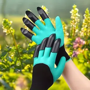 1 pair of waterproof gardening gloves with claws, used for digging and planting - stab resistant latex, hand washed outdoor protection for flowers and vegetables, green and black design