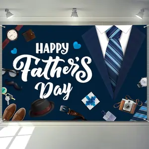 Large Fathers Day Banner Decorations 72" x 48" Happy Father's Day Backdrop Suit Tie Gifts  Dad Ever Party Supplies Gifts Photography Background for Indoor Outdoor Garden,Yard, Decor