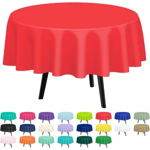 Red Round Tablecloth 2 Pack, 84 Inch Disposable Plastic Table Cover for Parties