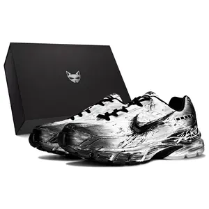 Nike Initiator Zero Custom Sneakers with Special Box for Men in Black and White, Featuring Flash Cat Design, Ink Splash Cushioning, Breathable Low-Top Urban Commuting and Running Shoes