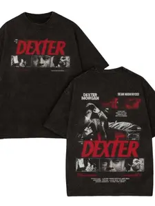 Water Washable Two-Sided Dexter TV Show T-Shirt, Vintage Crime Thriller Streetwear, Casual Fitted Long Sleeve Print Tee