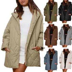 Women's Fall Oversized Puffer Jacket Lightweight Hooded Long Sleeve Button Basic Black Casual Comfortable Outerwear