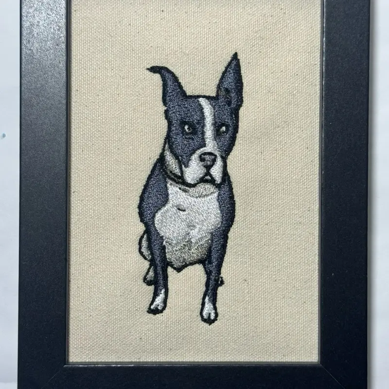 Artistic Bully Dog Pitbull Machine Embroidered Framed Plaque, Home Office Living Room Office Space Tabletop Decor, Other Canine Breeds & Designs Available, Wall