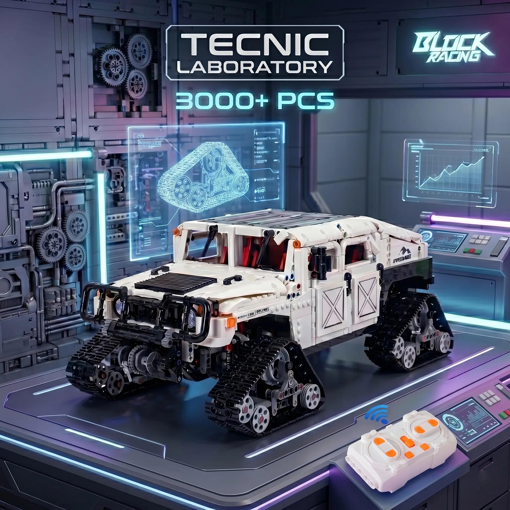 Snowfield Hummer RC Tracked Vehicle Building Block Set, Off-Road Technic SUV Toy with Anti-Slip Tracks, STEM Educational Model Kit for Kids Boys Ages 8-14, Adult Collectible Car Gift, SummerVibes Outdoor Fun fathersdaygift,summerwins