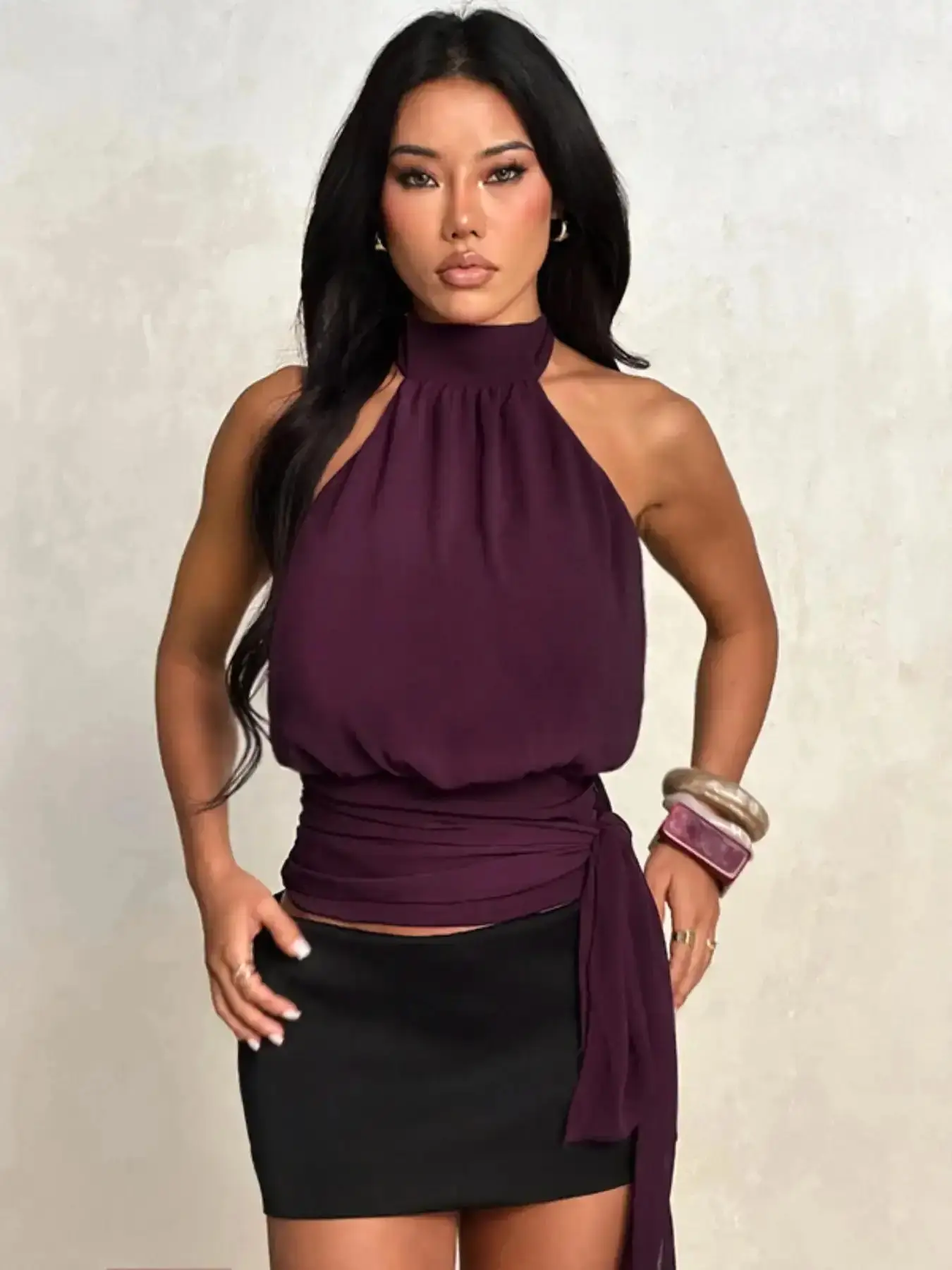 Sophisticated Fashionable Backless Fitted Top with Draping Straps Contemporary Style, Stylish Women's Chic Casual Sleeveless Blouse, Elegant Camisole, Minimalist Womenswear, Perfect for Wear, Trendy Summer, Beach Ready