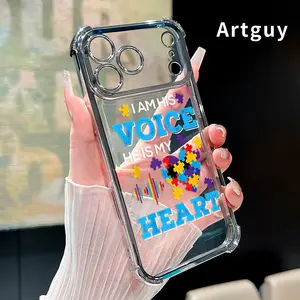 Autism Pattern Four Corner Anti-Fall Phone Case Transparent Electroplated Protective Cover for iPhone 17 Pro Max 16 Air 15 Plus 14 13 12 11 E