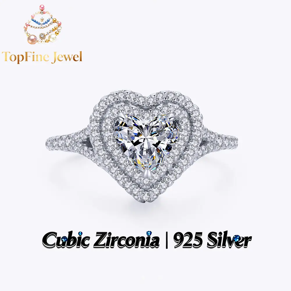 925 Sterling Silver Heart Ring for Women, Sparkling Double-Halo Engagement & Promise Jewelry with 5A Cubic Zirconia for Weddings, Wedding, Promise Ring, Rings