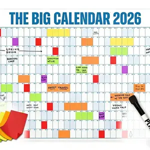 2026 New Wall Calendar | Dry-Erase Year-at-a-Glance Planner with Custom Labels | Design Your Amazing 2026 Goals