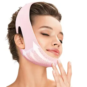 Reusable V Line Lifting Mask with Chin Strap for Sleeping,Face Lift Prevent Sagging, Jaw Exerciser,Light Pink,M