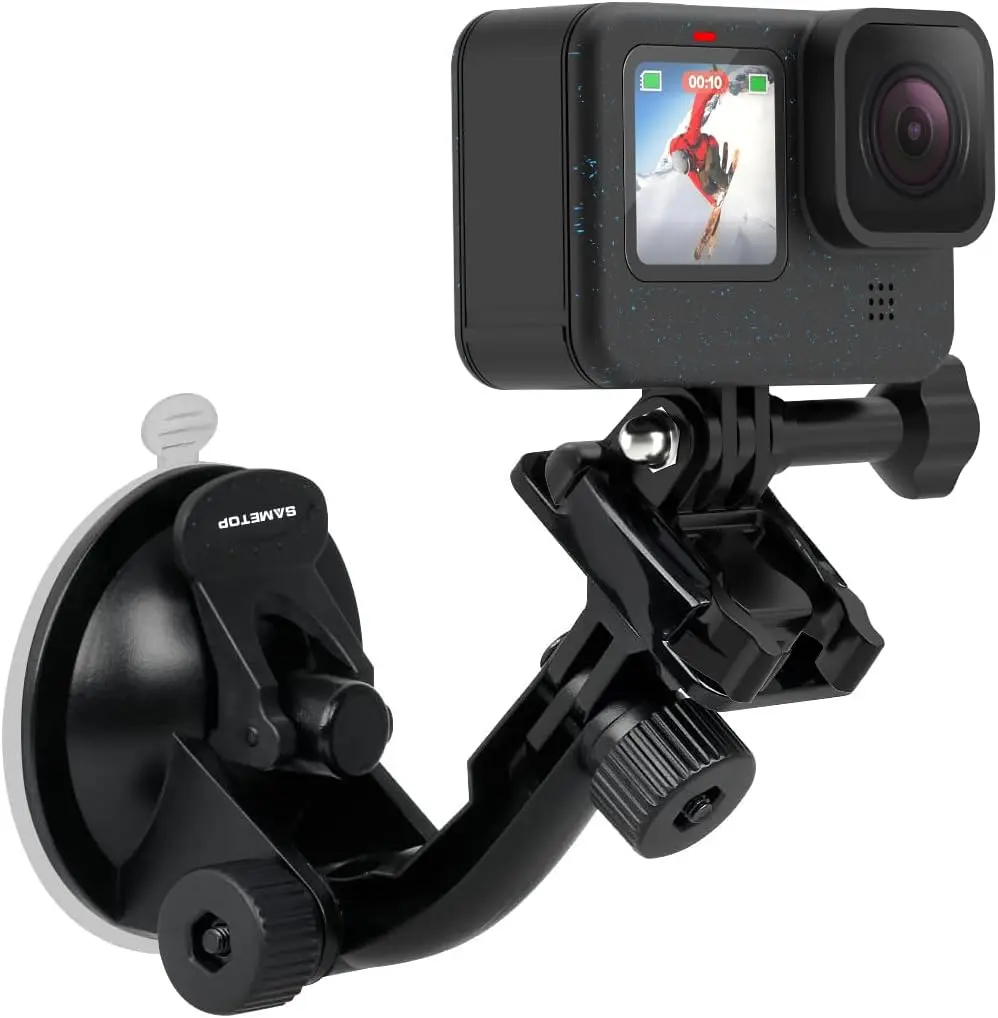 Secure Grip Suction Cup Car Windshield Mount, Universal Fit Dash Window Attachment for GoPro Hero 13-4 Session Max Mission, DJI Osmo Action Cameras