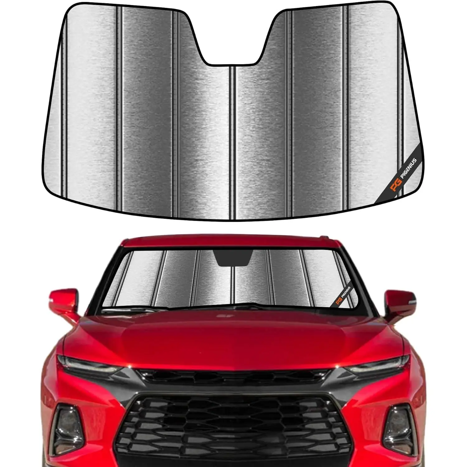 Pigenius Custom Front Windshield Sun Shade for Chevrolet Blazer, Fits 2019-2026, Accordion Fold, Heat Shielding, Quick Setup, Triple Laminate Metallic Car Exterior Accessory, Uv Blocking