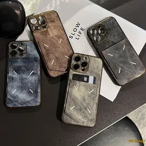 Trendy brand electroplated, compatible with Apple phone cases, iPhone 16 Pro Max, light luxury premium Margiela denim card slot.