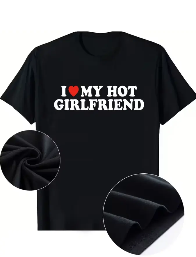 Boyfriend And Girlfriend Couple Pattern Short-Sleeved T-Shirt, Round Neck Casual Short-Sleeved Daily Top, Couple Outfit Good-Looking T-Shirt, Valentine'S Day Gift, Women'S Clothing