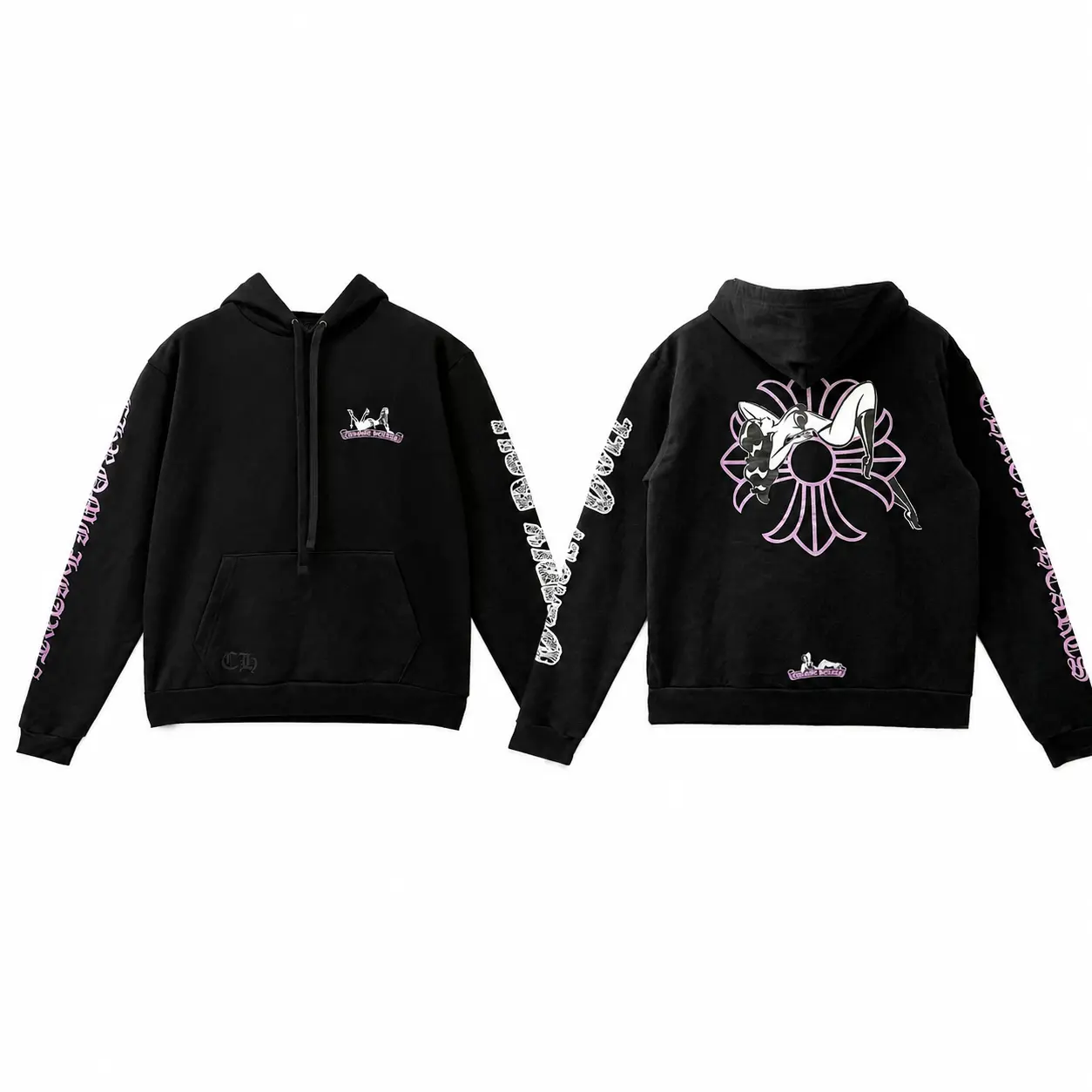 Chrome Hearts Horse Cross Graphic Hoodie, Gothic Sleeve Print Streetwear Pullover