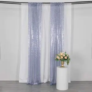 2 Pack Dusty Blue Sequin Backdrop Drape Curtains with Rod Pockets, Seamless Glitter Mesh Photo Booth Event Divider Panels - 8ftx2ft