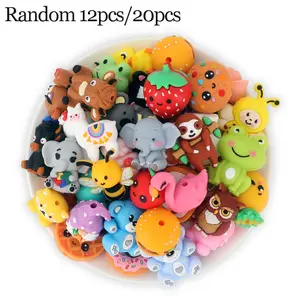 12pcs/20pcs 3D Silicone Beads Set, DIY Mix Beads, DIY Jewelry Keychain Pen Making, Random Cute Animal Food Plant Focal Beads, Craft Accessories for Homemade Gifts
