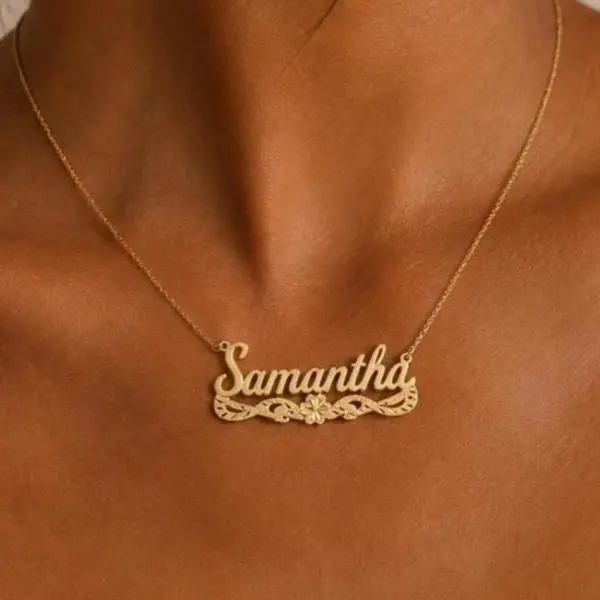 AS604 Personalized Custom Name Necklace Bottom Streamer Design Stainless Steel Birthday Gift Holiday Gift