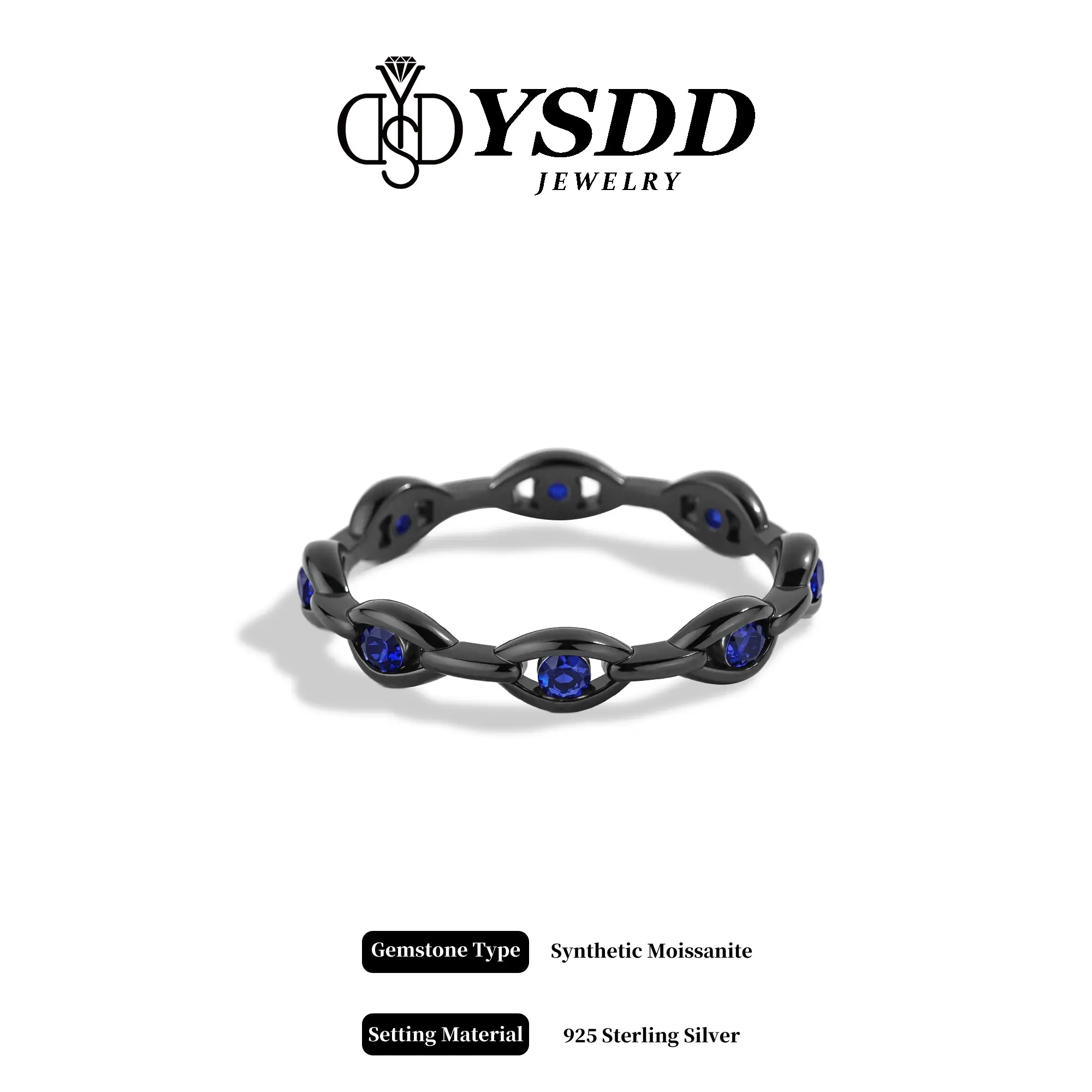 【11.28 TAKE ME HOME】Art Deco Dainty Black Lab Blue-Sapphire Band vvs Synthetic Moissanite Rings in 925 Sterling Silver