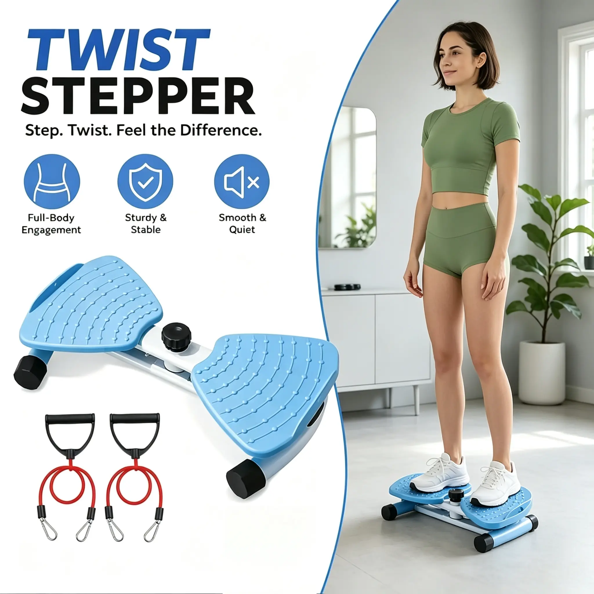 $15.99 Split Foldable Waist Twister Board - Non-Slip Pedals, Silent Design, Resistance Bands Included - Core & Abs Training Equipment for Home Gym