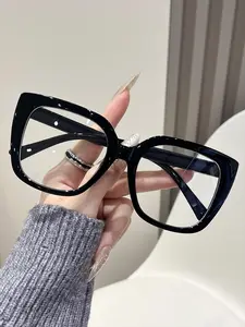 Women's Large Frame Decorative Glasses, Basic Square Frame Fashion Eyewear, Trendy Frames, Suitable for Men and Women, Daily Wear, Student Use, Lightweight Frame