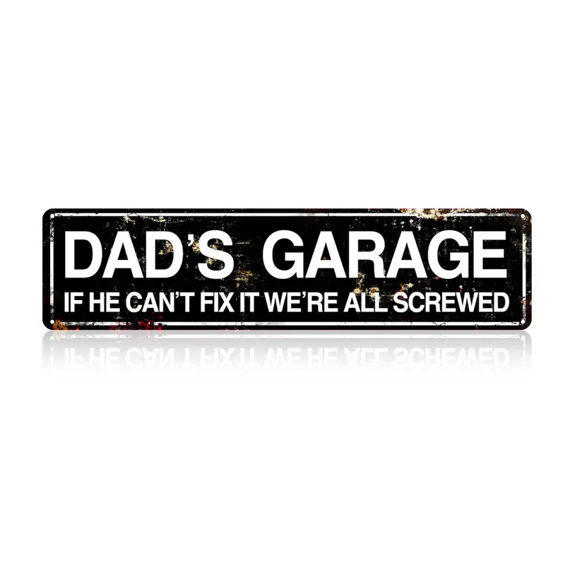 Vintage Dad's Garage Retro Metal Tin Sign - Decorative Plaque, Wall Art Plaque, Farmhouse Man Cave Decor Item with Bold B&W Text, Gift for Him, Home Decor