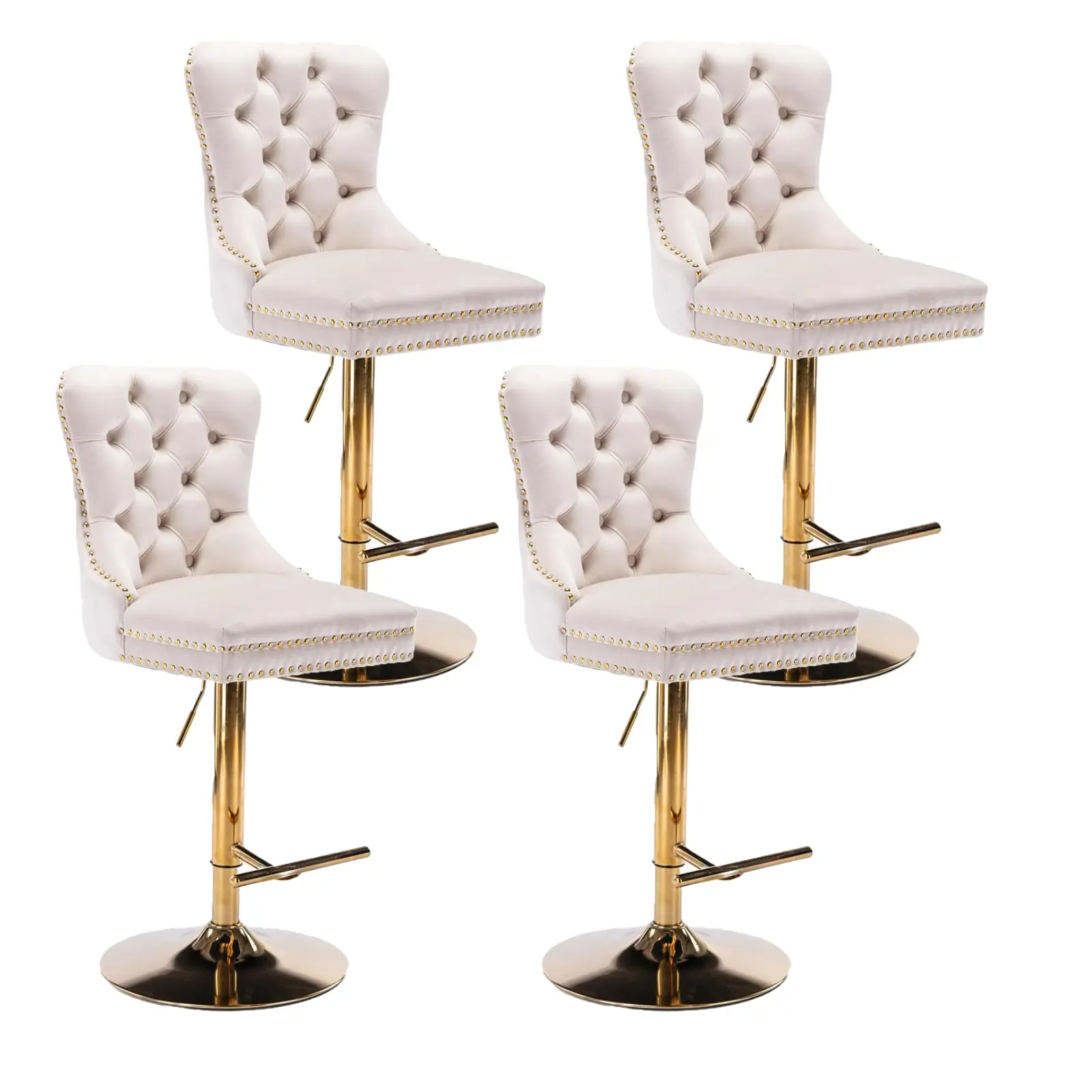 Set of 2 or 4 Modern Swivel Adjustable Bar Stools,Velvet Tufted Bar Chairs with Golden Leg & Backrest and Nailhead Trim,Velvet Bar Stool Set,Gold Metal Base,For Kitchen Island,Counter Height Chair for Kitchen,Bar,Dining Room