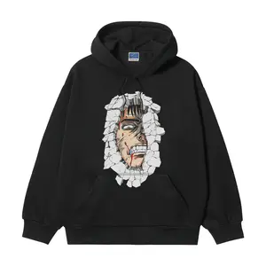 Berserk "Broken Guts" Heavyweight Vintage Hoodie Cotton Blend Classic Anime Sweatshirt Menswear Tops Pullover Long Sleeve Casual Biker Black Wetsuit Baggy