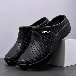 Men's Non-Slip Thick-Soled EVA Work Clogs, Breathable Lightweight Footwear, Oil-Resistant, Odor-Free, Durable, Ideal for Kitchens, Hospitals, Black
