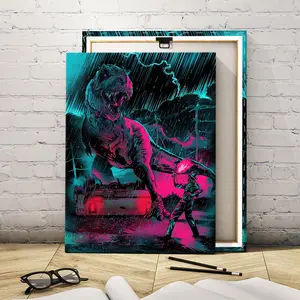 Neon Cyberpunk Jurassic Tyrannosaurus Poster, Modern Art Canvas Print, Waterproof, Perfect for Living Room, Bedroom, Office, Gift Idea