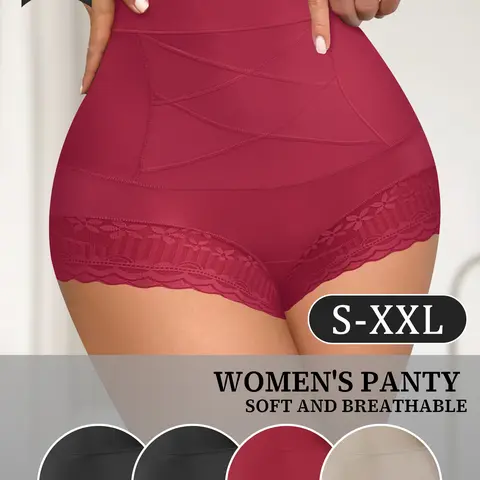 QUASTI 4 Pack Women's High Waisted Lace Panties, Soft Solid Color Underwear with Crisscross Design, Stretch Fabric, Comfortable Everyday Briefs, XS-XXL