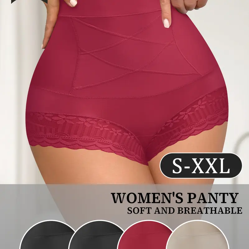 QUASTI 4 Pack Women's High Waisted Lace Panties, Soft Solid Color Underwear with Crisscross Design, Stretch Fabric, Comfortable Everyday Briefs, XS-XXL