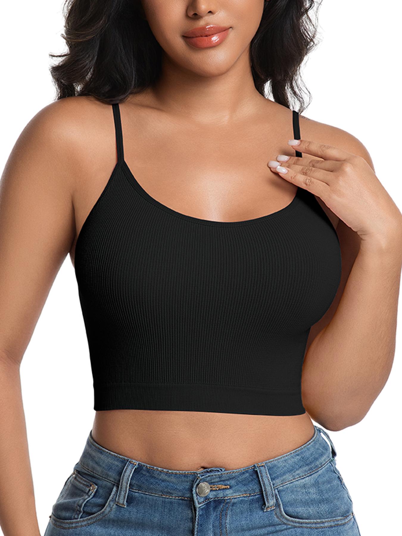8 Pack Ribbed Seamless Wireless Sports Bra for Women, Soft Stretch Breathable All Season Yoga Workout Lingerie, Multipack Solid Color Camisole Innerwear