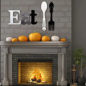 3 Pack Charming Rustic "EAT" Wall Decor Set with Fork & Spoon - Perfect for Country-Themed Home Accents, Christmas Decor, Best for Christmas, Perfect for Room Decor Kitchen Wood  Signs Ornaments Decoration