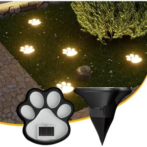 Solar Paw Print LED Lights - Decorative Pathway Lamps for Garden, Courtyard, Terrace, Balcony, Lawn - Set of 4 Pet Footprint Outdoor Lighting