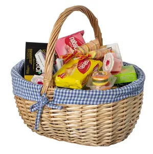 Wickerwise QI004718.L Picnic Basket with Handle and Washable Plaid Liner Perfect Picnic or Gift Basket for Weddings and Holidays like Halloween, L