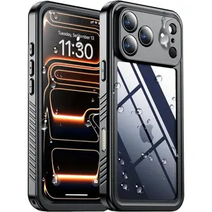for iPhone 17 Pro Max Case Waterproof, Built-in Lens & Screen Protector, Full Heavy Duty Protection, 12FT Military Shockproof, Dustproof, Anti-Scratched Phone Case,Black/Clear
