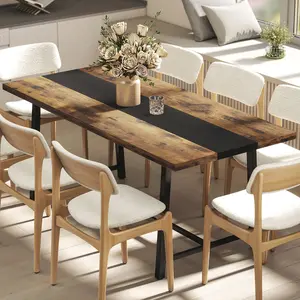 Industrial Kitchen Table for 8 People – 70.9" Long Dining Table with Large Tabletop and Steel Legs for Dining Room. 1.6" MDF. 220 lbs Capacity. Brown