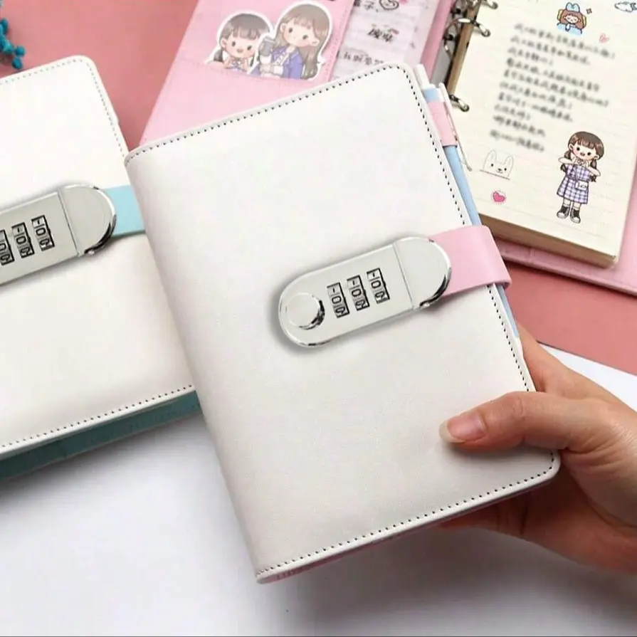 Dual Color Macaron Style Faux Leather Notebook Set, Combination Lock Journal, Budget Planner, Multi-Color Stickers & Pockets, Diaries