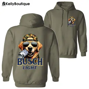Busch Light Golden Retriever Hunting Dog Biting a Busch Beer Can 2 Sided Graphic Printed Unisex Classic Cotton Hoodie