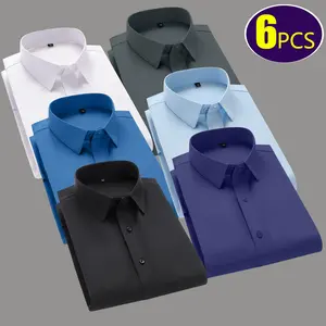 Men's long-sleeved shirt 6-piece set, accessories designer rhinestone buttons, suitable for banquets, business and professional formal wear; anti-wrinkle non-ironing breathable long-sleeved shirt; casual tooling; men's gifts