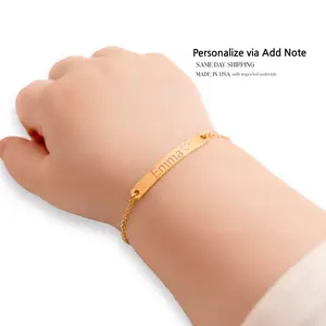 Mother's Day Costume kids Bracelets 16K Gold Plated Name Dainty Mini Bracelet Adjustable Size 4-6 inches High Polished Lobster Clasp Personalized Gift Made in USA
