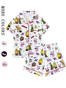 Courage the Cowardly Dog Cartoon Pajama Set, Loose-Fitting Short Sleeve Sleepwear, Comfortable Wear-Outside Pajamas, Perfect Gift