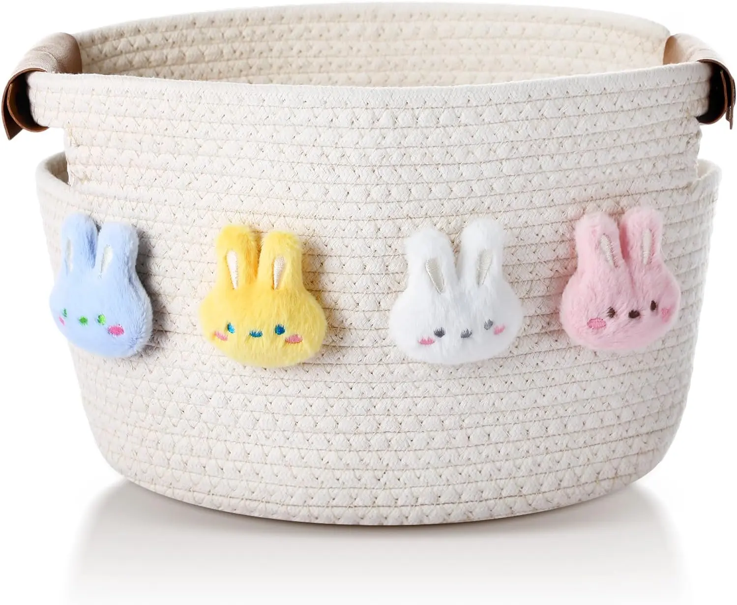 Woven Easter Basket Easter Bunny Baskets Cute Easter Basket Empty Set Bunny Woven Rope Storage Basket with Handle 13x8.7x7.9'' Empty Storage Egg Easter Hunting Hunt Bucket Stuffed for Party Supplies Treats Filling with Favors